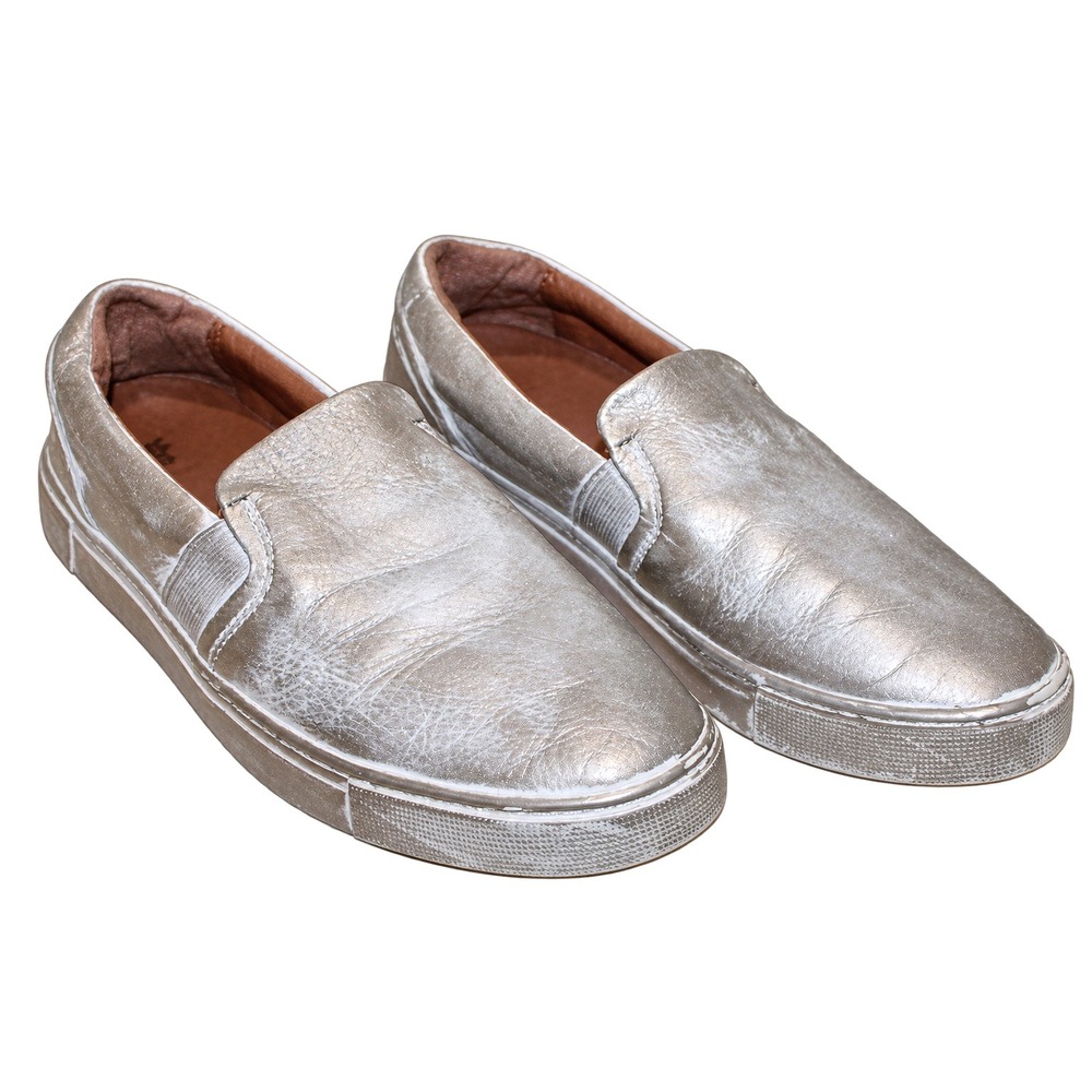 Frye Melanie Slip On Leather Metallic Pewter Sneaker Womens 7.5 Boho Casual